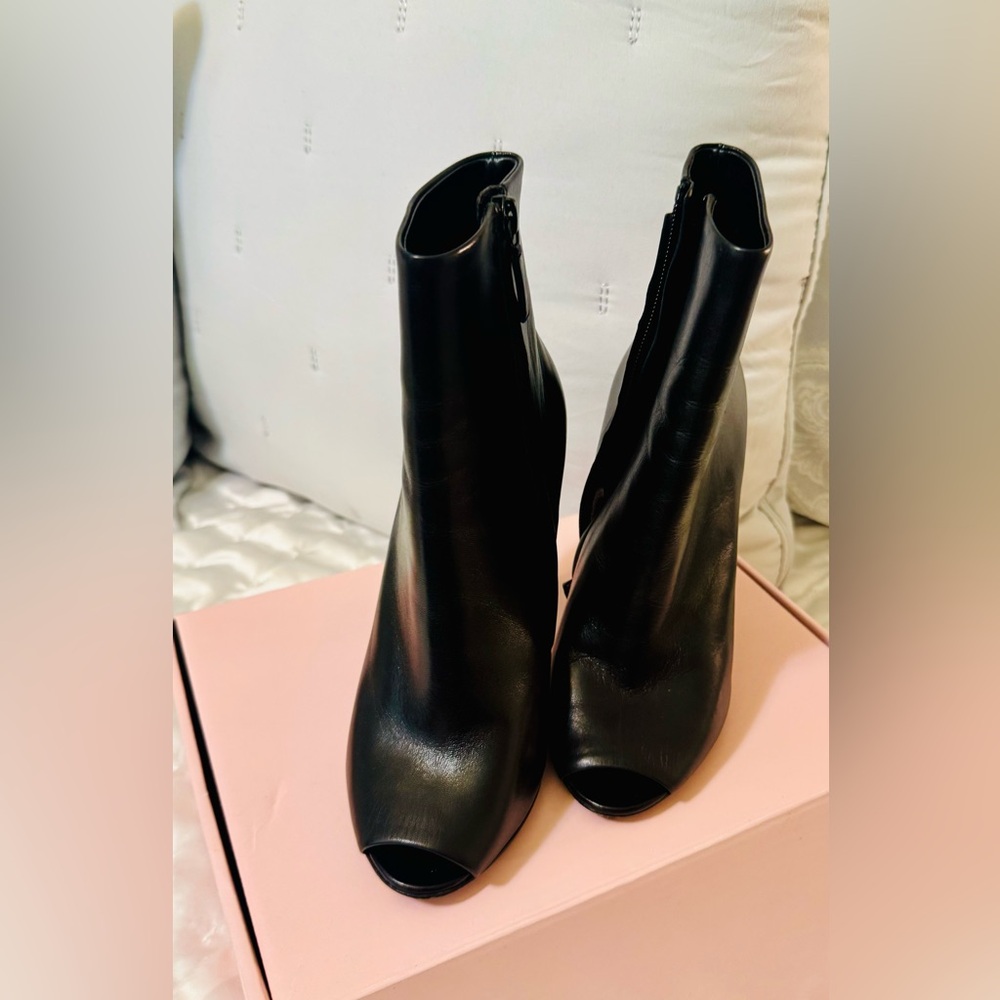 Balenciaga Black Leather Peep-Toe Boots (size 7) - Picture 3 of 10